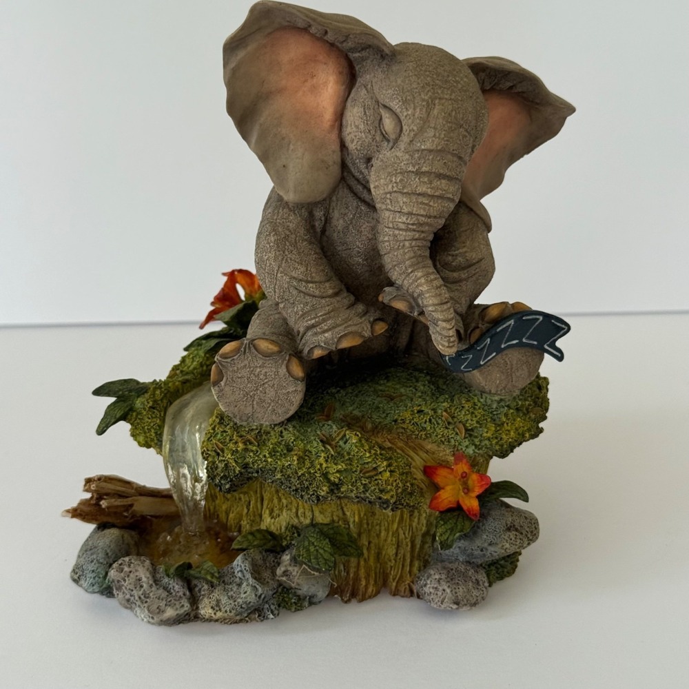 Elephant Figurine By Country Artists "A Dream Is A Wish" Music Box With Waterfal